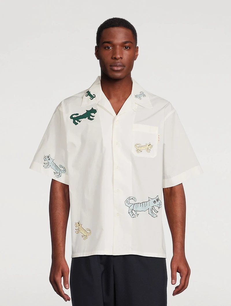 Cotton Poplin Shirt Naif Tiger Print