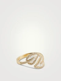 18K Gold Leaf Ring With Diamonds
