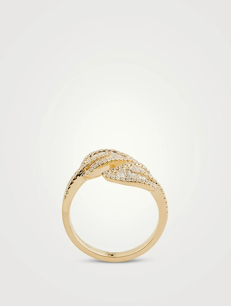 18K Gold Leaf Ring With Diamonds