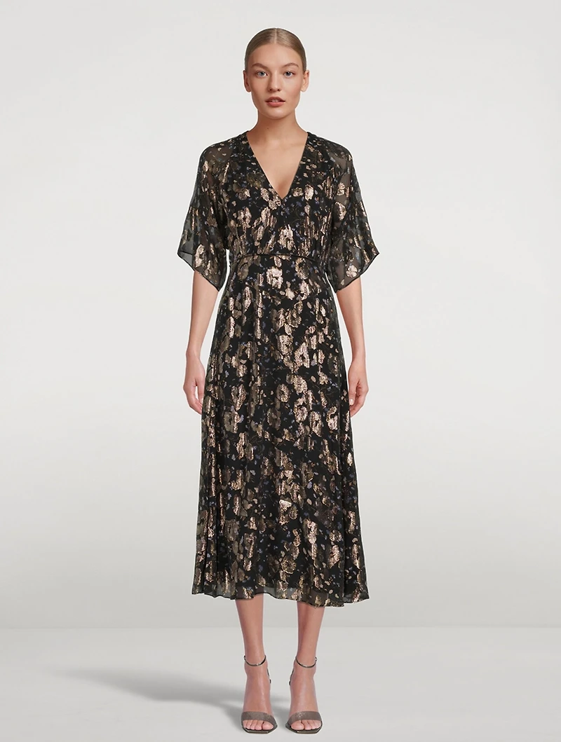 Tee Floral Jacquard Metallic Midi Dress