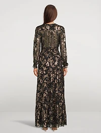 Tilane Floral Jacquard Metallic Maxi Dress
