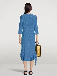 Asymmetric Silk Midi Dress Check Print
