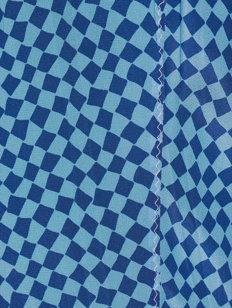 Asymmetric Silk Midi Dress Check Print