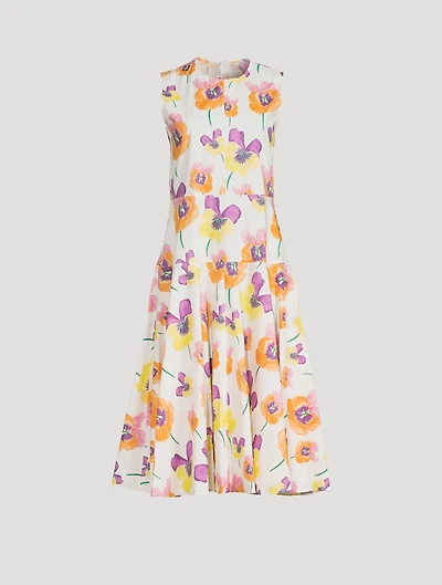 Sleeveless Midi Dress Pansies Print