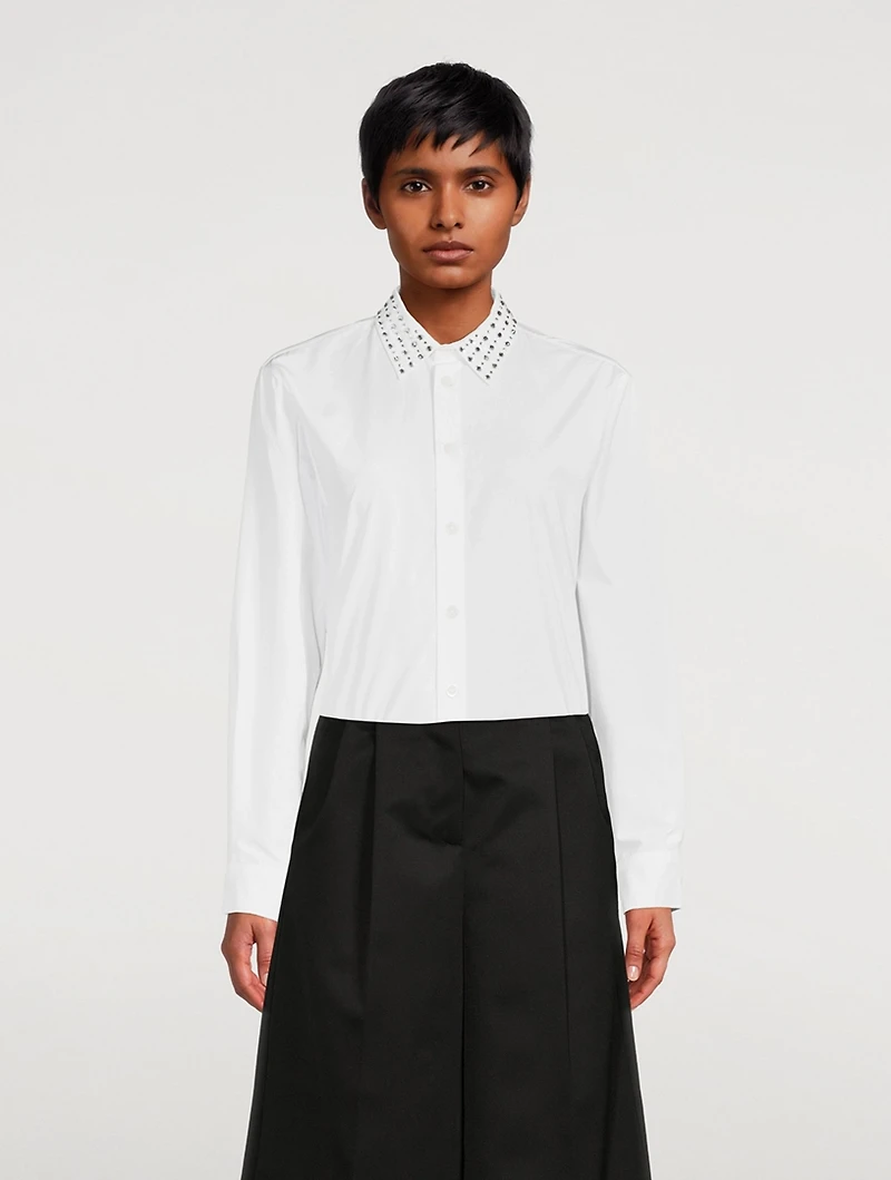 Cotton Shirt With Embellished Collar