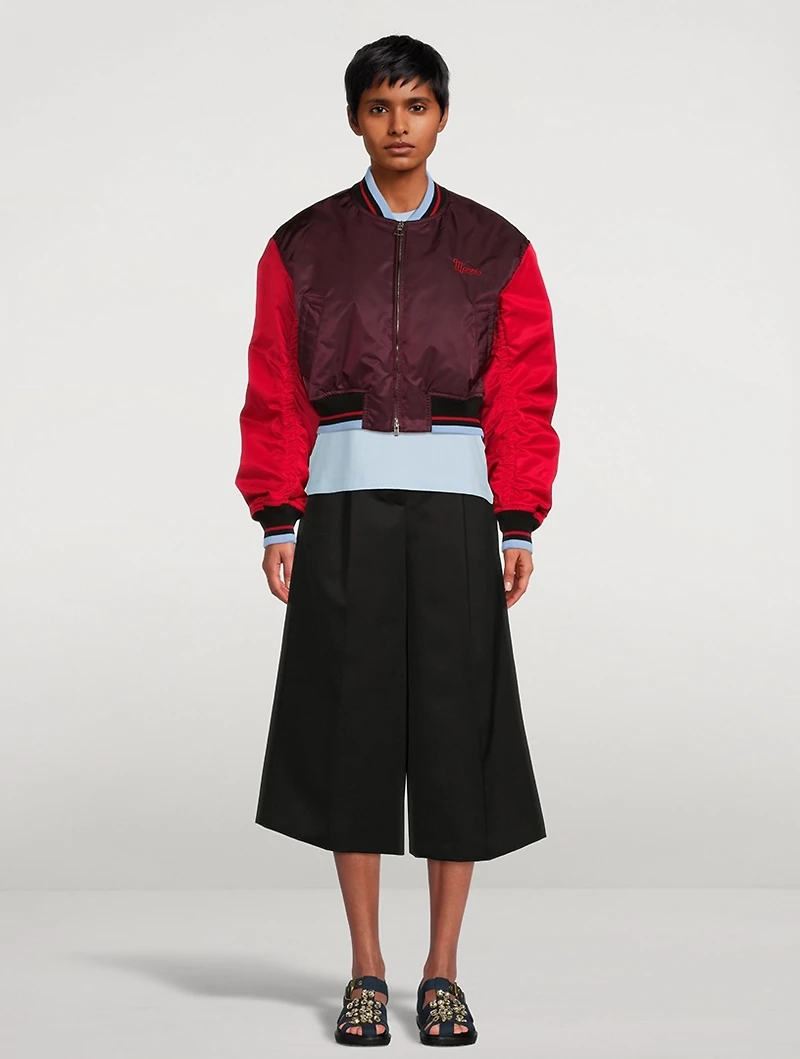 Cropped Satin Bomber Jacket