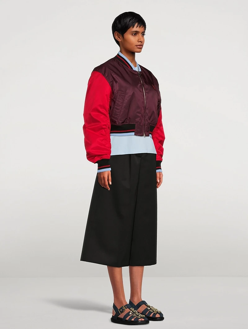 Cropped Satin Bomber Jacket