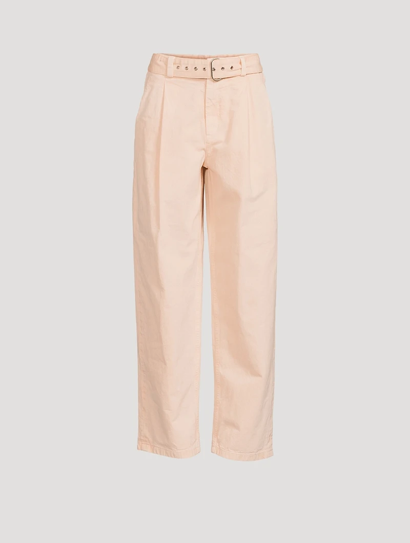 Belted Cotton Canvas Trousers