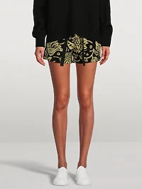 Floral Jacquard Drawstring Shorts