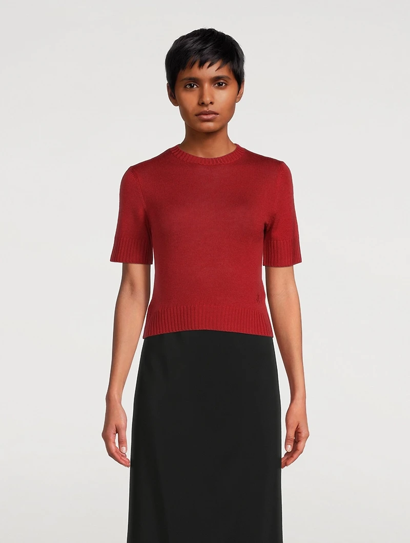 Wool Short-Sleeve Crop Sweater