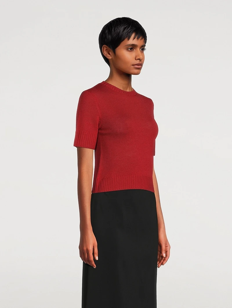 Wool Short-Sleeve Crop Sweater