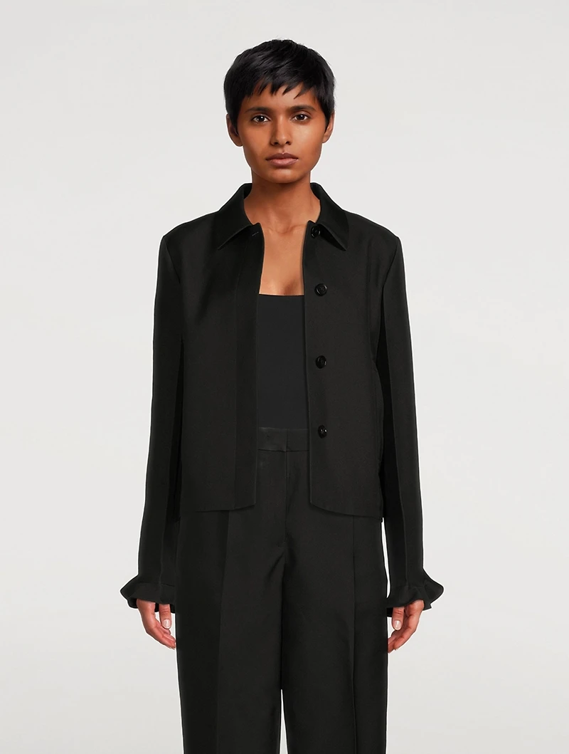 Ruffle-Trimmed Cropped Jacket