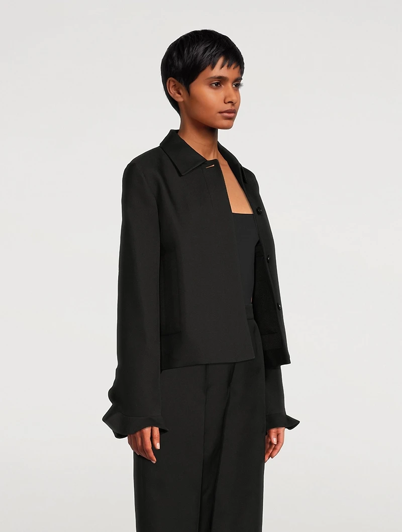 Ruffle-Trimmed Cropped Jacket