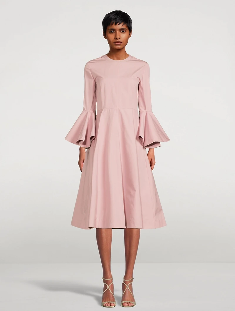 Flounce-Sleeve Cotton Midi Dress
