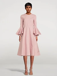 Flounce-Sleeve Cotton Midi Dress