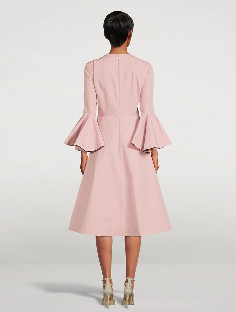 Flounce-Sleeve Cotton Midi Dress