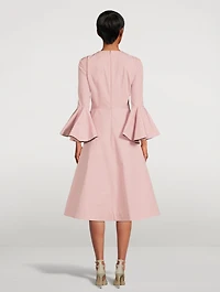 Flounce-Sleeve Cotton Midi Dress