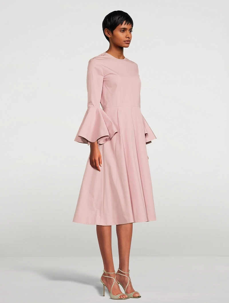 Flounce-Sleeve Cotton Midi Dress
