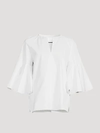 Flounce-Sleeve Cotton Blouse