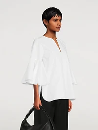 Flounce-Sleeve Cotton Blouse