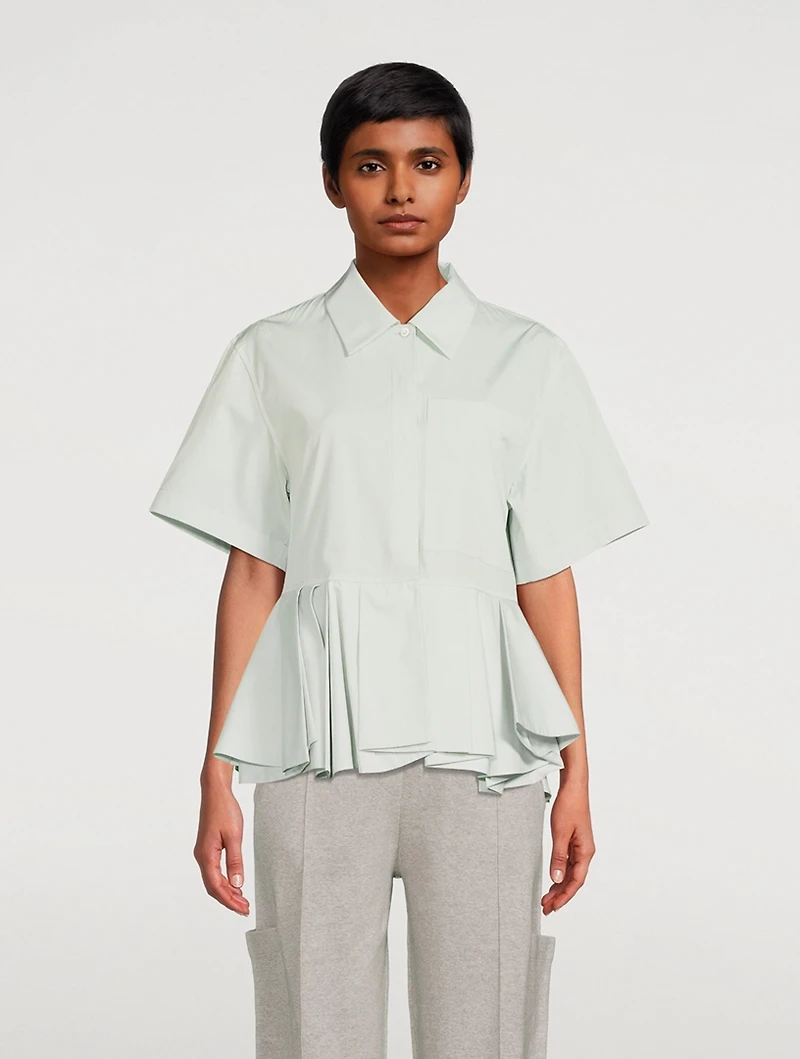 Flounce-Hem Cotton Shirt