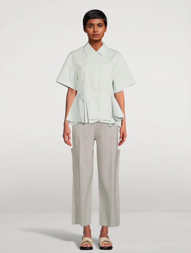 Flounce-Hem Cotton Shirt