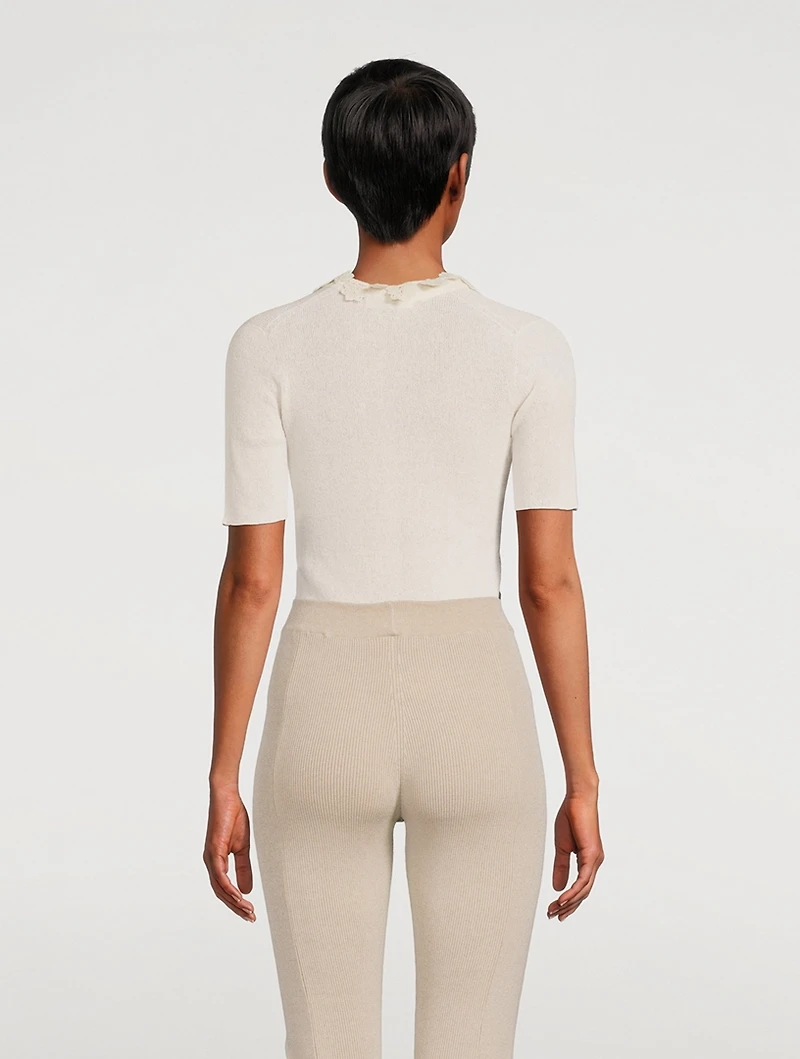 Superfine Knit Sweater With Floral Appliqué