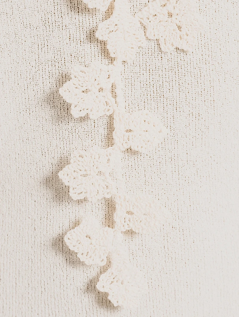 Superfine Knit Sweater With Floral Appliqué