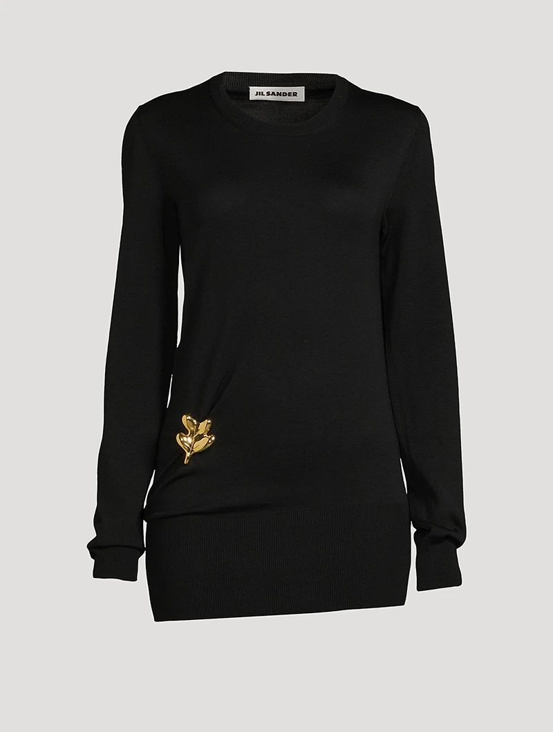 Virgin Wool Sweater With Brooch