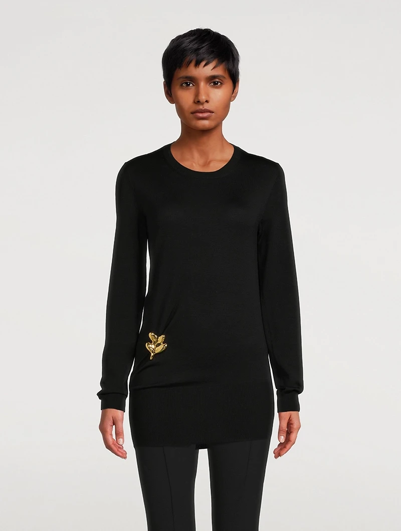 Virgin Wool Sweater With Brooch