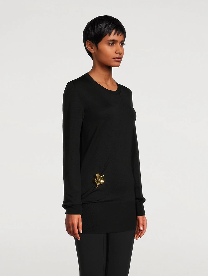 Virgin Wool Sweater With Brooch