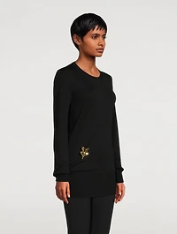 Virgin Wool Sweater With Brooch