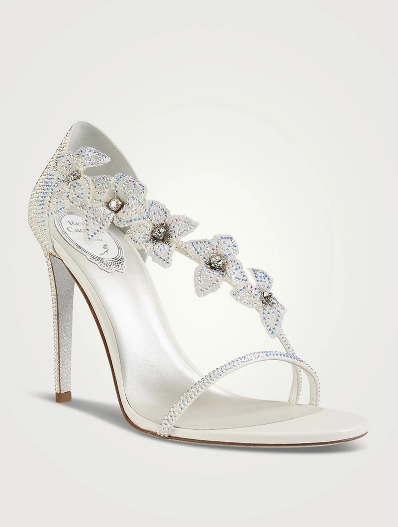 Floriane Crystal Satin Sandals With Floral Appliqué