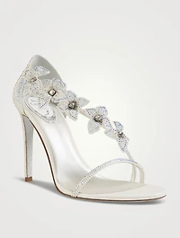 Floriane Crystal Satin Sandals With Floral Appliqué