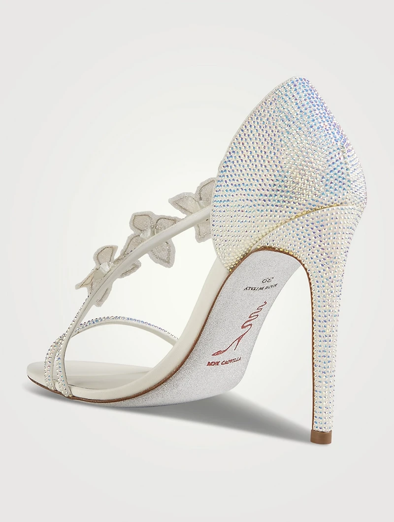 Floriane Crystal Satin Sandals With Floral Appliqué