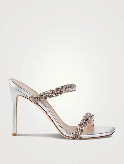 Addison Embellished Metallic Leather Heeled Mules