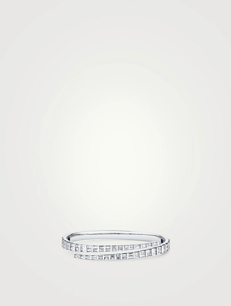 18K White Gold Coil Bracelet With Diamonds
