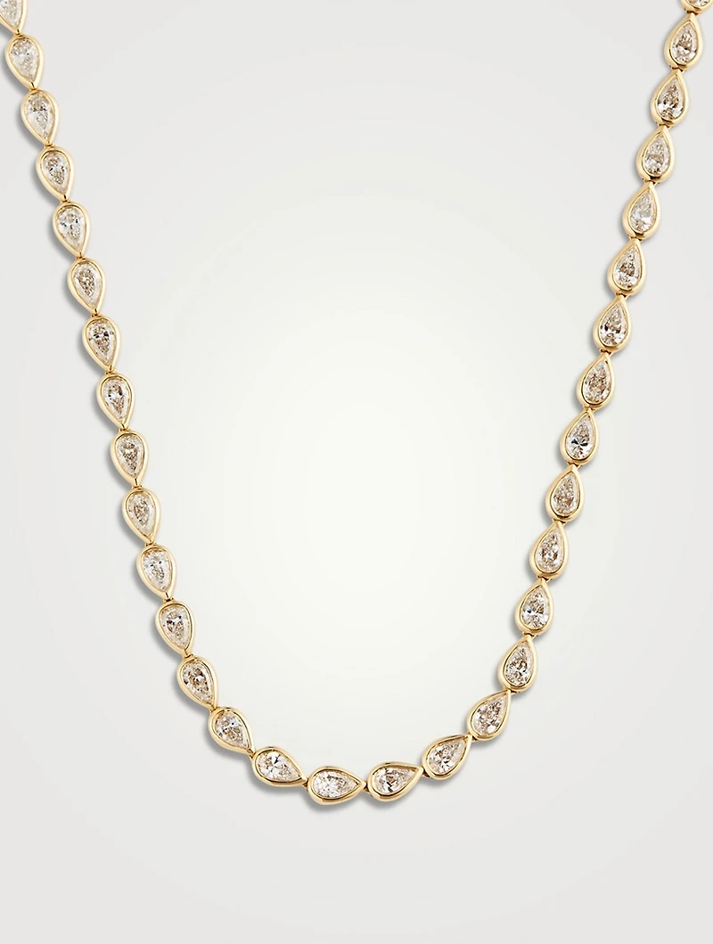 18K Gold Pear Diamond Bezel Choker Necklace