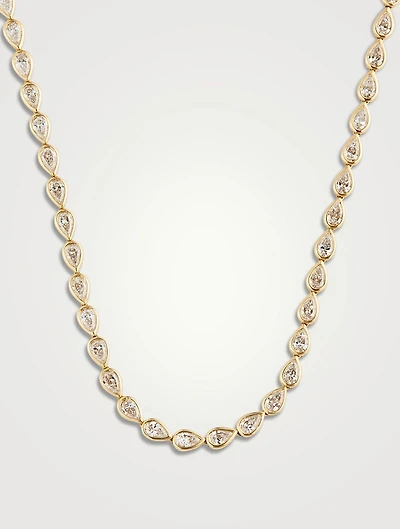 18K Gold Pear Diamond Bezel Choker Necklace