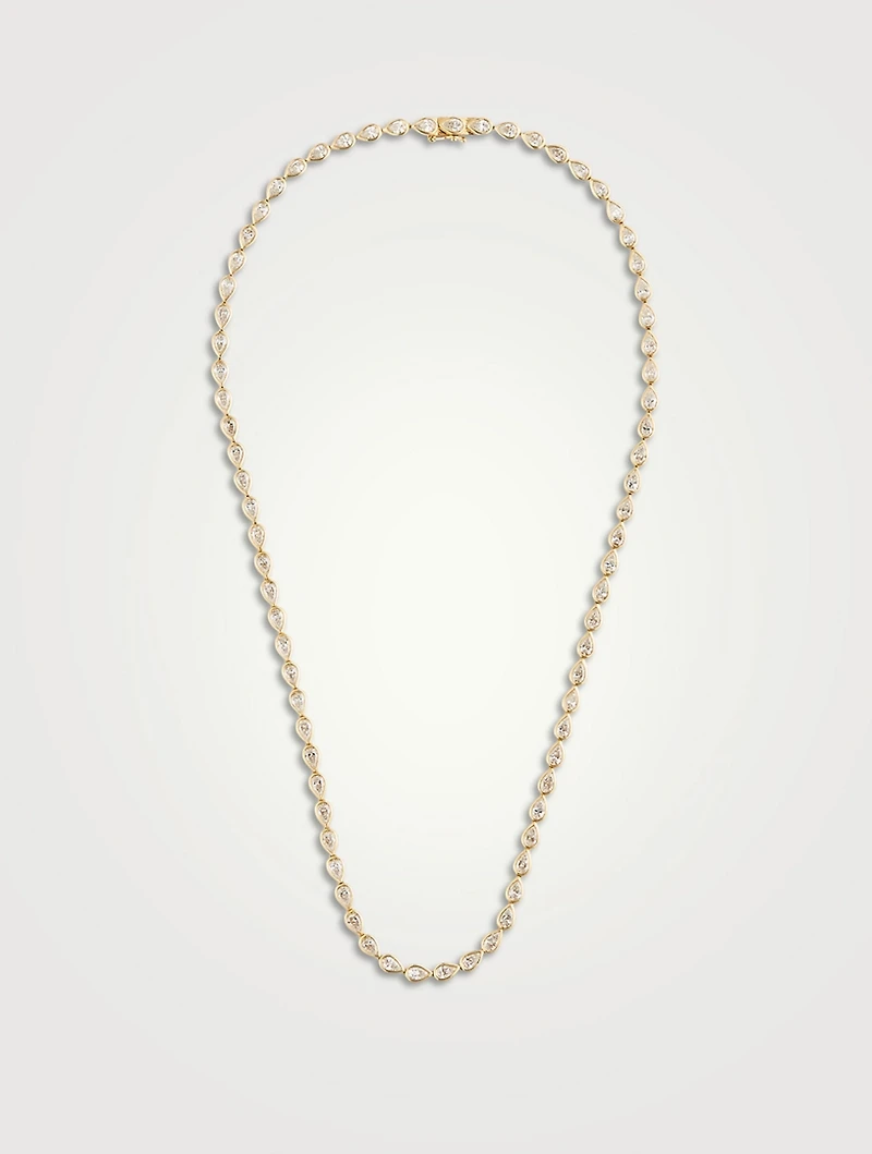 18K Gold Pear Diamond Bezel Choker Necklace