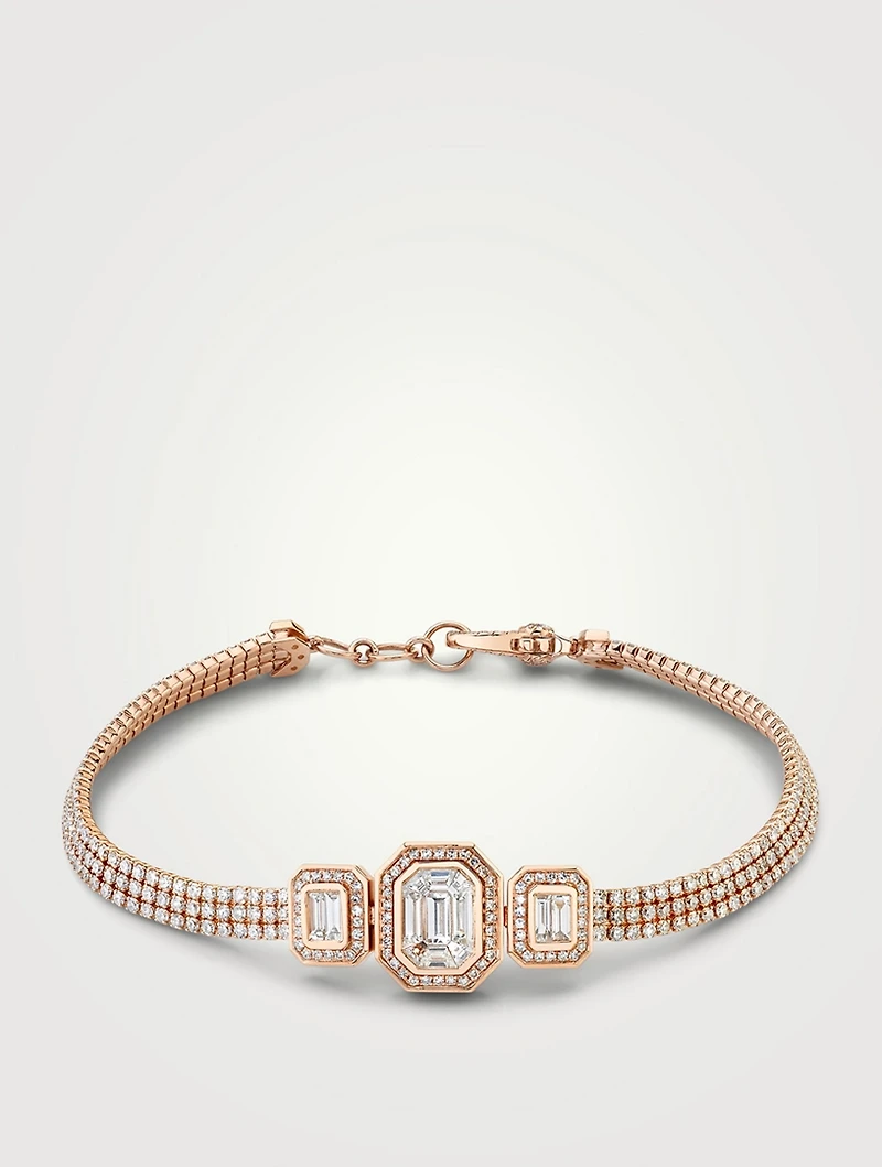 18K Rose Gold Triple Thread And Illusion Bracelet With Diamonds
