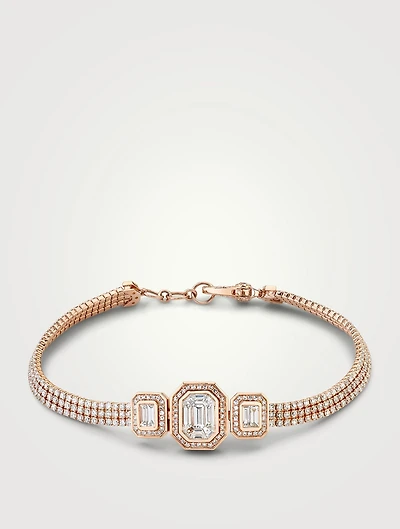18K Rose Gold Triple Thread And Illusion Bracelet With Diamonds