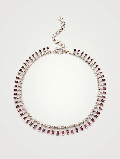 18K Gold Dot Dash Necklace With Ruby And Diamonds