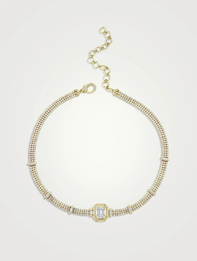 18K Gold Triple Thread And Illusion Choker With Diamonds