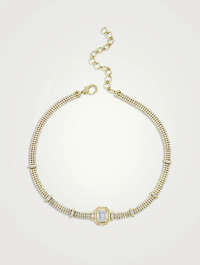 18K Gold Triple Thread And Illusion Choker With Diamonds