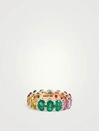 18K Gold Oval Rainbow Eternity Ring With Gemstones