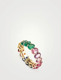 18K Gold Oval Rainbow Eternity Ring With Gemstones