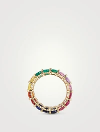 18K Gold Oval Rainbow Eternity Ring With Gemstones