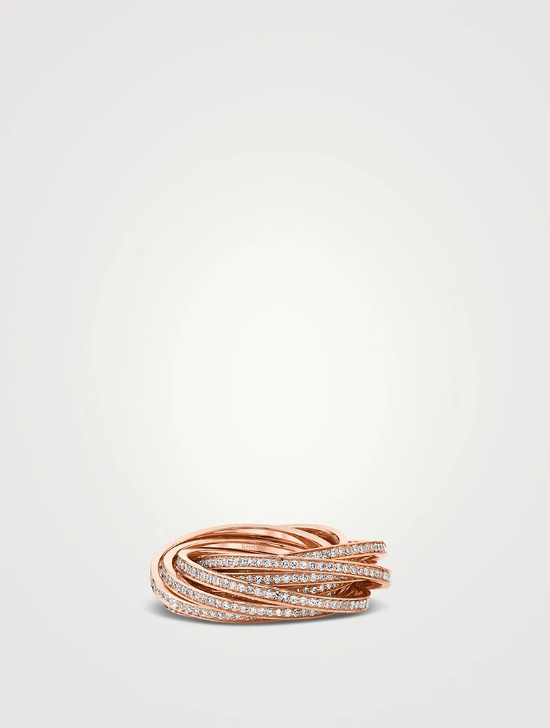 18K Rose Gold Rolling Orbit Ring With Diamonds