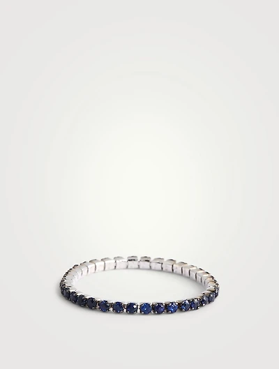 18K White Gold Single Thread Ring With Blue Sapphire